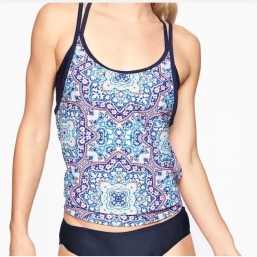 Athleta Navy and Pink Mosaic Bikini Top